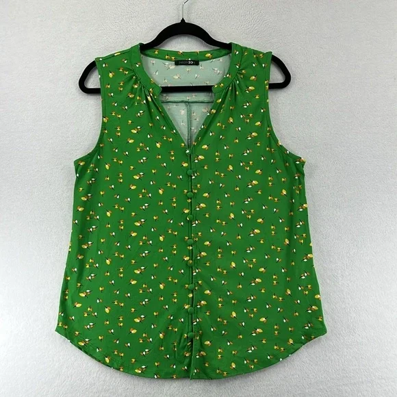 Papermoon (Stitch Fix) Women’s Top/Blouse Sz L Green V-neck Button Front NWOT - Picture 1 of 10